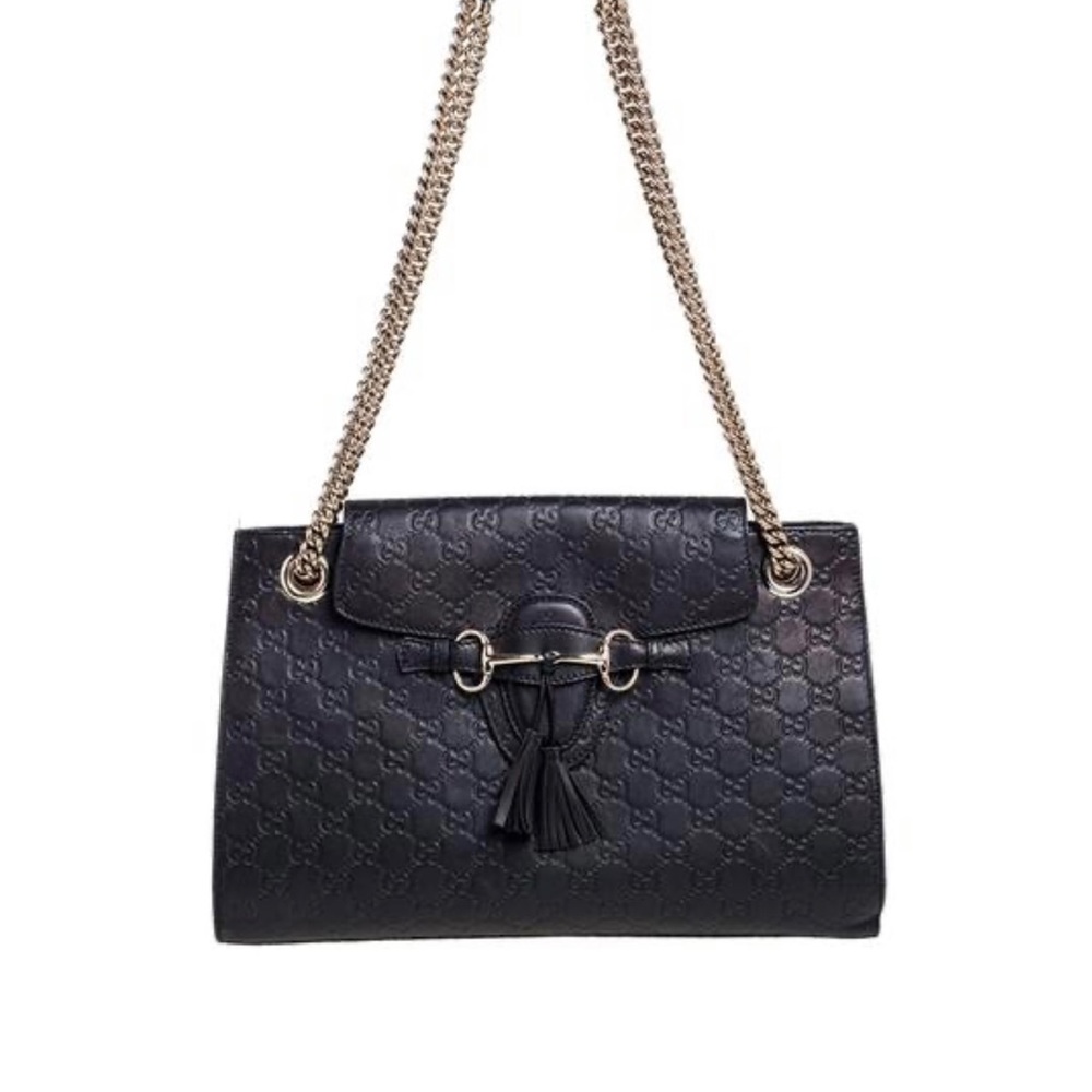Gucci Emily chain Guccissima Leather Large Shoulder bag black SKU - 485810